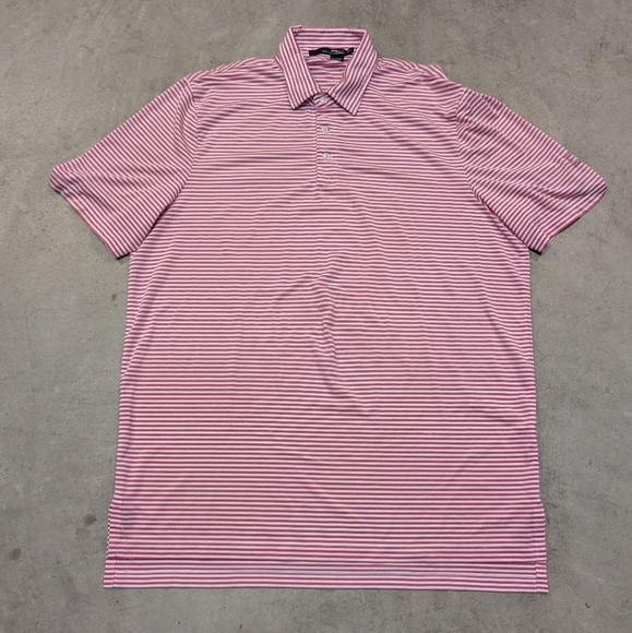 RLX Performance Golf Polo Mens L Red White Striped Society Of Seniors - Picture 1 of 6